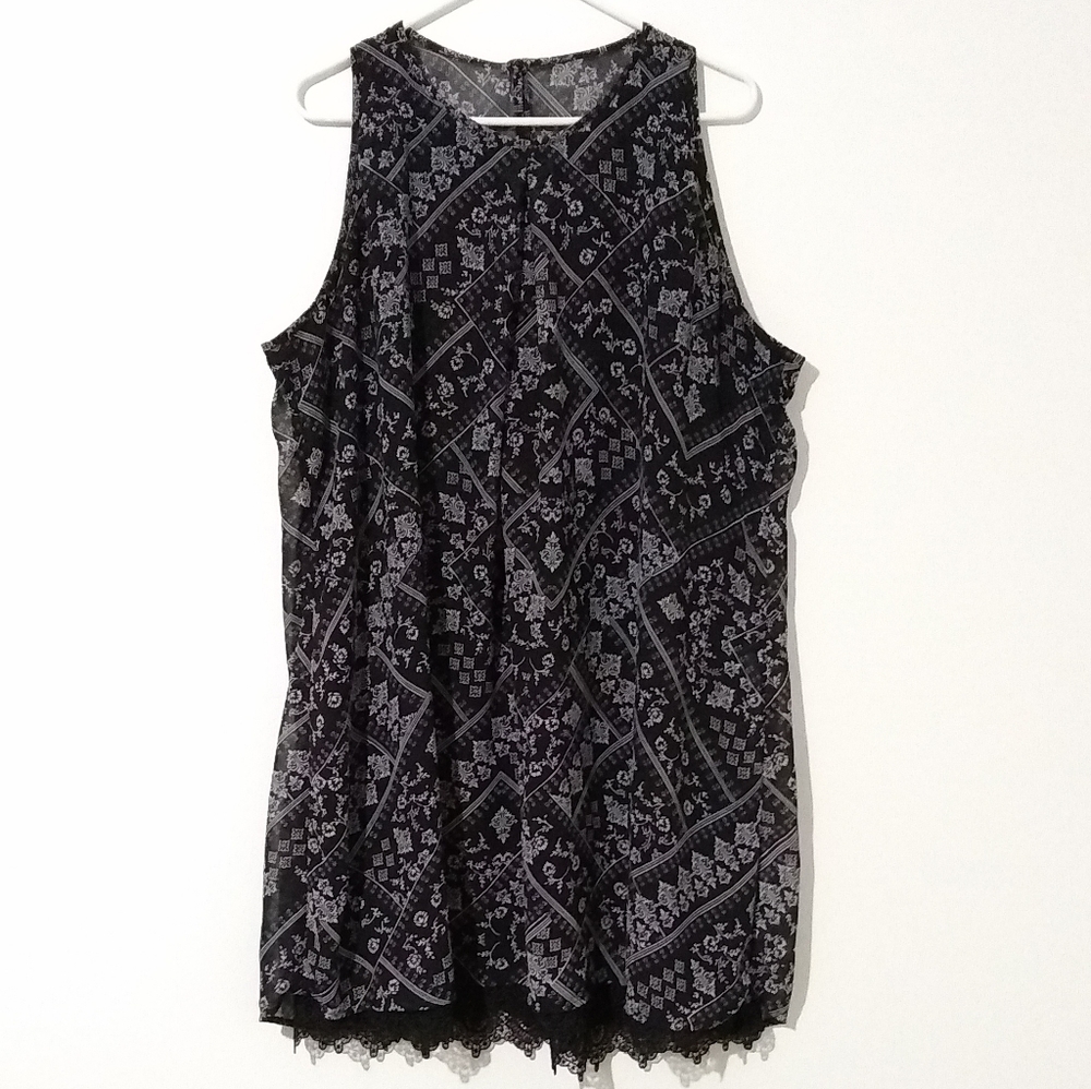 Maurice's Black Gray Sleeveless Trapeze Dress 1X